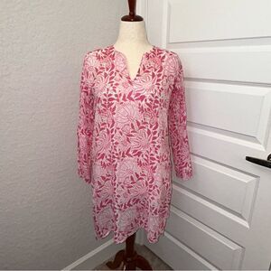 Roberta Roller Rabbit Split Neck Long Sleeve Tunic Blouse Top Shirt Coverup